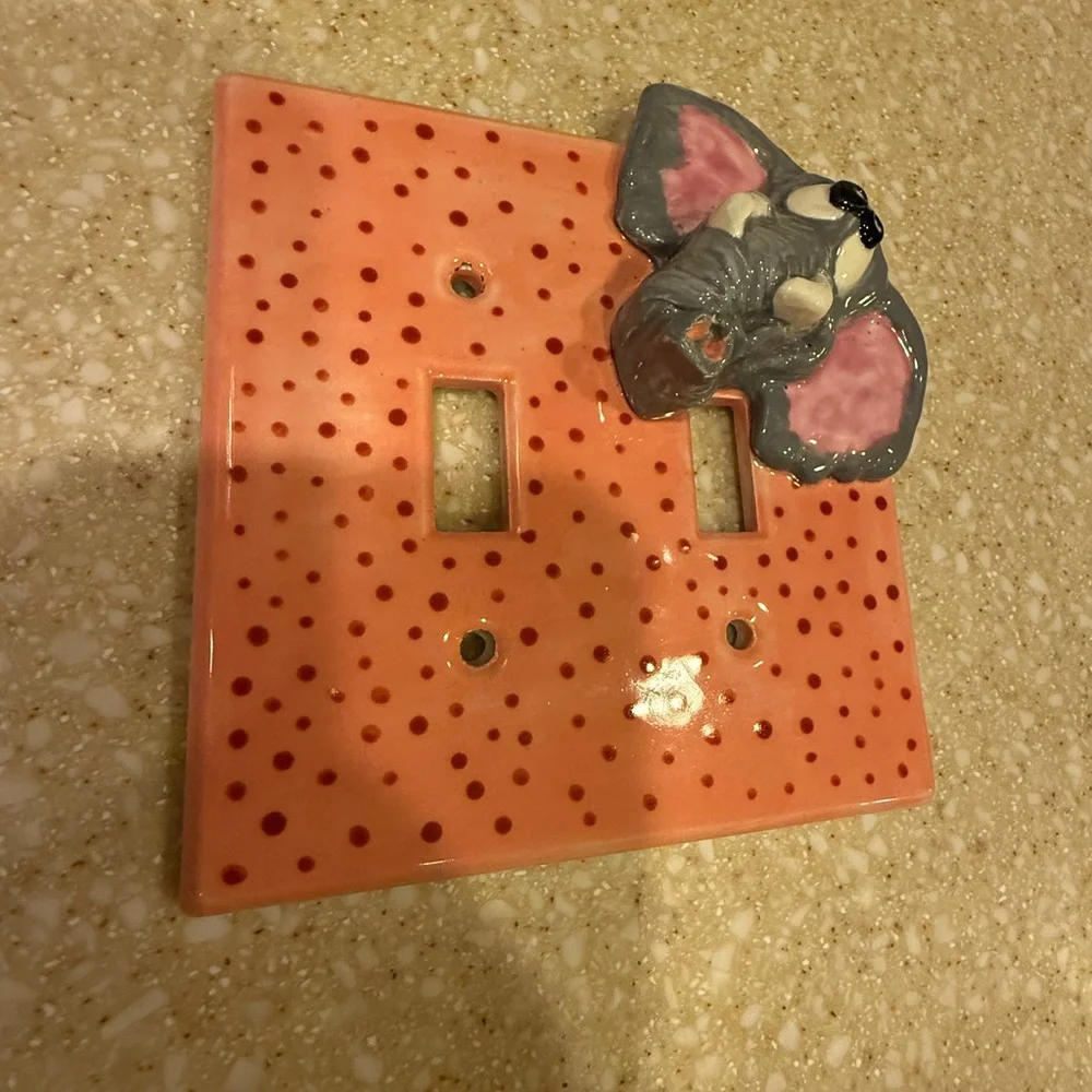 Elephant Ceramic Light Switch Cover - Pink and Gray Dual Double Switch